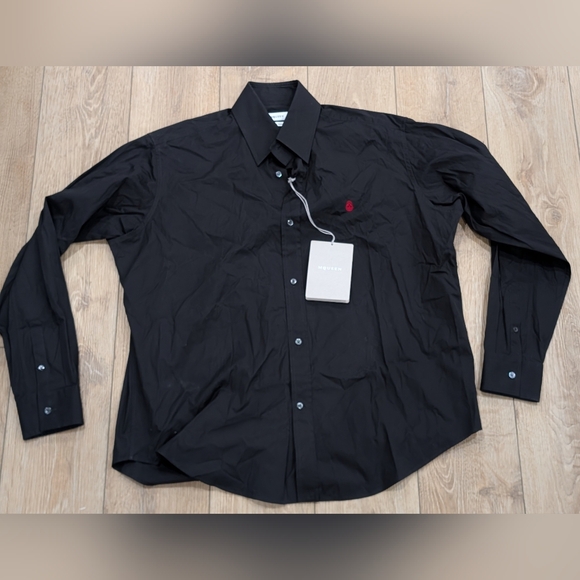 $830 Mens Alexander McQueen Skull Embroidered LS Button Up Shirt Black 16.5